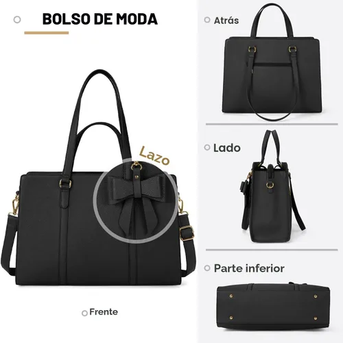 Miniatura 6 de Bolsa de computadora portátil para mujer, bolsa de mano para laptop de 15.6 pulgadas, bolsa de cuero impermeable, maletín grande y ligero, bolsa