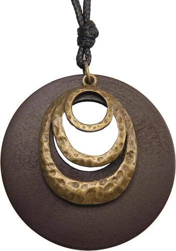 GelConnie Collar de cordón de cuero, cadena multicapa con colgante de madera, joyería vintage, bohemio, suéter largo para mujeres y hombres