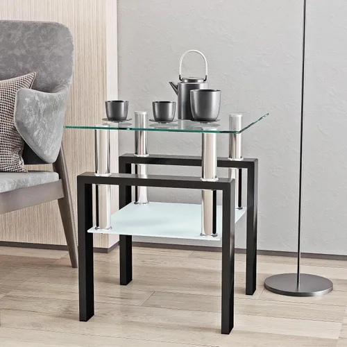Miniatura 6 de Mesa auxiliar de vidrio moderna para sofá, mesa de centro pequeña, mesa de centro negra, mesa de sala de estar, mesita de noche cuadrada, muebles