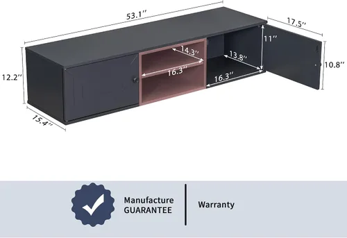 Miniatura 7 de YardGo Soporte flotante de TV para televisores de hasta 65 pulgadas, armario de TV montado en la pared con 2 puertas magnéticas y 2 estantes