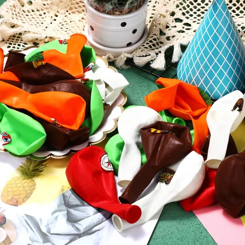 Miniatura 4 de 45 globos de campista, coloridos globos de fiesta de campamento, suministros de fiesta temática de aventura con cinta verde y marrón, kits de globos