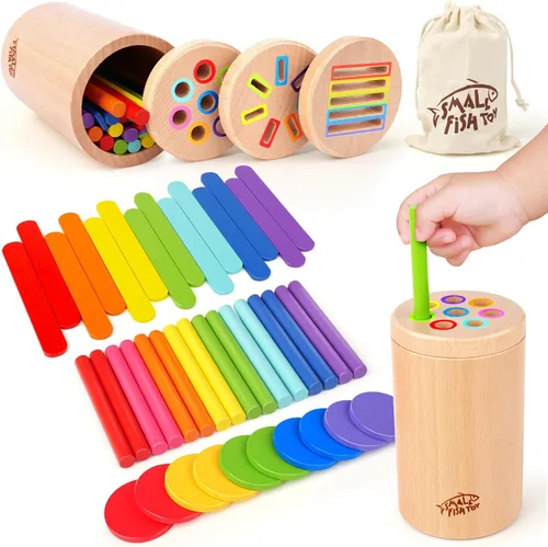 Juguetes Montessori de madera para bebés y niños pequeños: 3 en 1 Aprendizaje de habilidades motoras finas Juguetes, juguetes sensoriales educativos