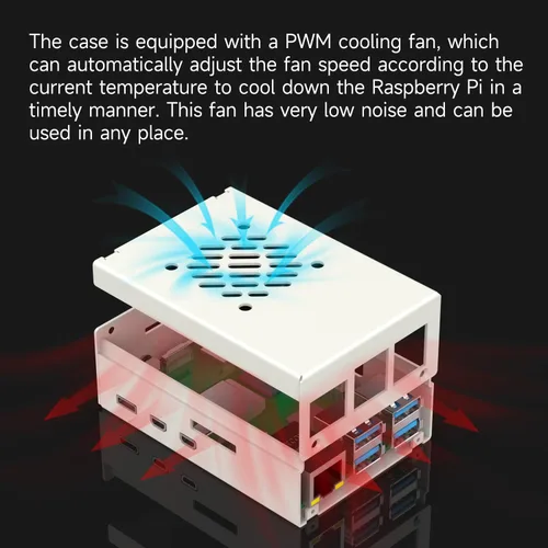Miniatura 5 de Yahboom Funda para Raspberry Pi 5 Negro Blanco Metal Enfriamiento Funda Protectora con Ventilador de Velocidad Ajustable Anticolisión (blanco)