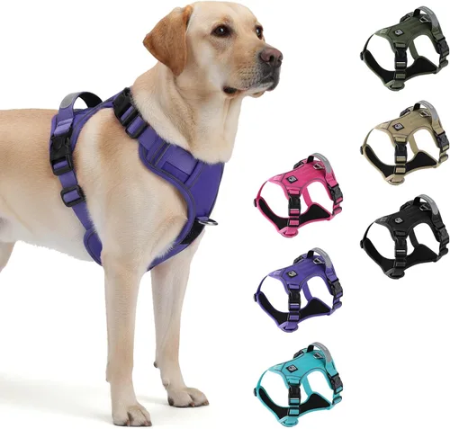 Miniatura 9 de Arnés táctico resistente para perros pequeños, arnés para perro sin tirones con asa y clip frontal, acolchado suave reflectante, panel de , chaleco