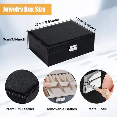 Miniatura 2 de YEEKEN Joyero organizador para mujeres y niñas, 2 capas grandes con cerradura, regalo ideal de piel sintética con bandeja extraíble para collares