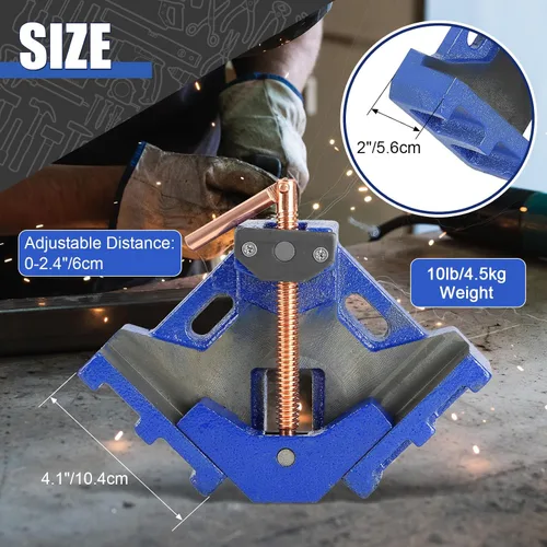 Miniatura 2 de Abrazadera angular de soldadores de hierro fundido de 90 grados – Plantilla de soldadura de dos ejes autocentrante y accesorio para carpintería