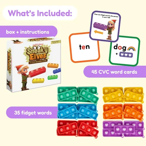 Miniatura 3 de THE FIDGET GAME Elfos Furtivos, Juego de Palabras de Vista CVC, Juguete Sensorial Pop para Aprender y Deletrear, Actividades Educativas en el Aula
