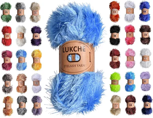 Miniatura 36 de Hilo de Pelo de Pestañas de Diversión de Lana de Felpa Premium 100% Poliéster 164 Yardas (150 Mt), 3.53 Oz (100 Gr) Hilo de Crochet Colorido DIY