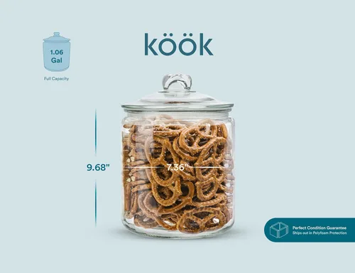 Miniatura 6 de KooK Tarros de vidrio para cocina, recipientes de almacenamiento de alimentos y galletas para despensa, recipientes de boticario de baño, tapas