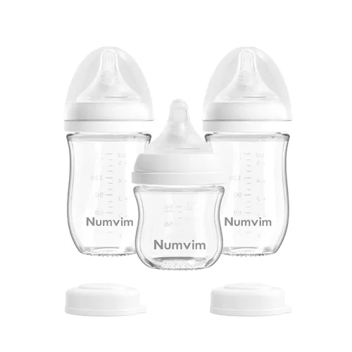 Miniatura 10 de Biberones de vidrio natural de flujo suave y extra lento, biberón para lactancia materna para recién nacidos con pezón anticólicos para bebés de 0
