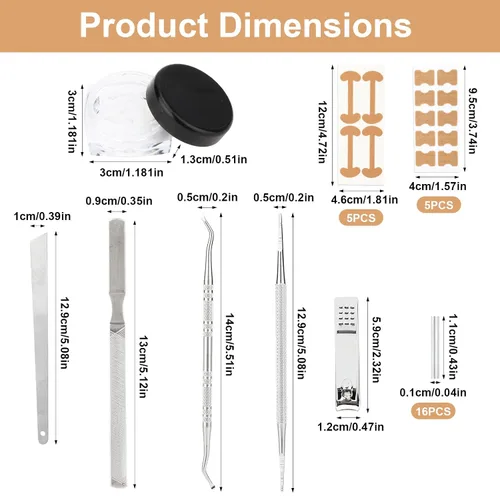 Miniatura 2 de Kit de 16 piezas de uñas encarnadas, con tiras transpirables para uñas de los pies en crecimiento, corrección de dedos curvos, parches de yeso sin