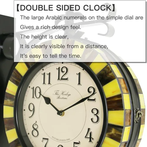 Miniatura 3 de BESTIME 66297 Reloj de pared de doble cara con vidrieras. Esfera: 10 pulgadas, silencioso, fácil de leer, estación retro, relojes colgantes antiguos