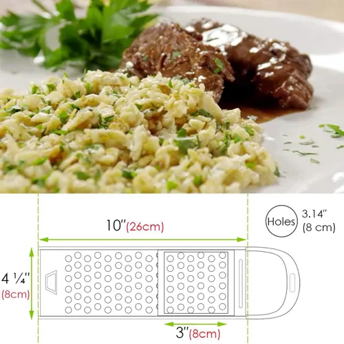 Miniatura 7 de Spaetzle Maker de acero inoxidable Spaetzle Fideos Dumpling Maker con empujador de seguridad