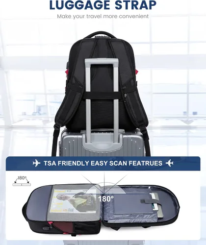 Miniatura 4 de LOVEVOOK Mochila de viaje para laptop con cerradura y de 17 pulgadas para computadora, para negocios, trabajo, escuela, universidad, para hombres