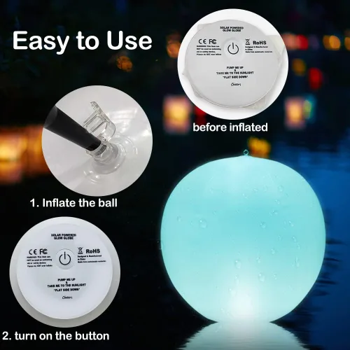 Miniatura 5 de Paquete de 2 bolas de luz flotante para piscina, 14 pulgadas inflables que cambian de color, bola de luz LED para piscina, globo brillante, luz LED
