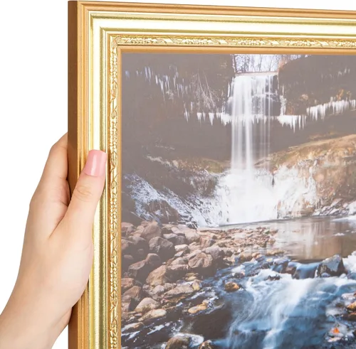 ArtToFrames Marco de fotos dorado de 4 x 37 pulgadas, este marco de póster de madera personalizado de 1.50 pulgadas tiene motas doradas, ideal para