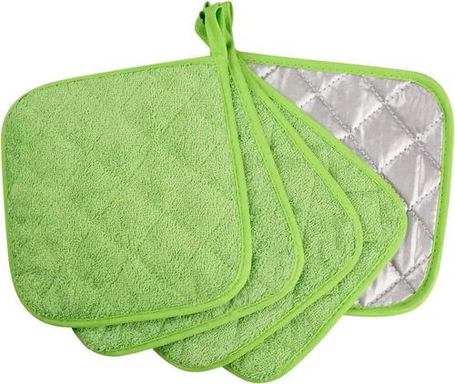 Miniatura 2 de juego de 5 portavasos de cocina de 100% algodón, resistente al calor, para uso diario, para cocinar y hornear, color verde manzana
