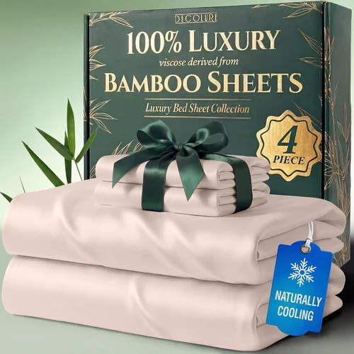Miniatura 33 de DECOLURE Juego de sábanas 100% viscosa derivada de bambú, tamaño individual, sábanas de lujo de 4 piezas de enfriamiento natural, juego de cama