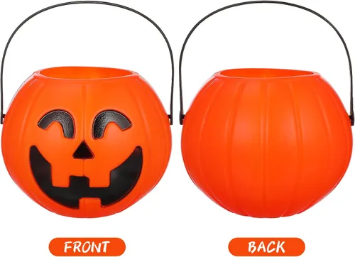 Miniatura 2 de Cubo de calabaza de Halloween portátil para dulces con asa, decoración creativa de calabaza para el hogar y fiesta, 6.3 pulgadas
