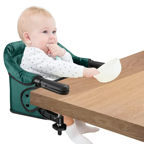 Miniatura 15 de Silla alta de gancho con bandeja de comedor extraíble, silla alta portátil de viaje para bebé, asiento de mesa plegable con clip para 6-36 meses