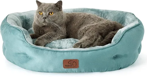 Miniatura 11 de Bedsure Camas refrescantes para perros pequeños, camas redondas para gatos de interior, cama lavable para cachorros y gatitos con parte inferior Azul