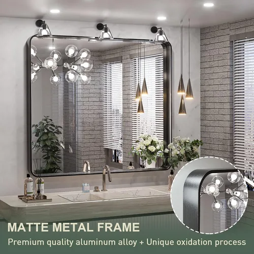Miniatura 210 de TokeShimi - Espejo para pared de baño, espejo de tocador con marco de metal de aleación de aluminio mate cepillado e inoxidable, decoración rústica