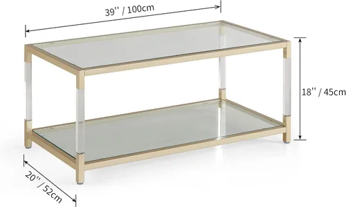 Miniatura 2 de AGV LIGHTING Mesa auxiliar BLEVIO 202205, mesa de centro de doble capa de diseño moderno, perfecta para el espacio vital, parte superior de vidrio