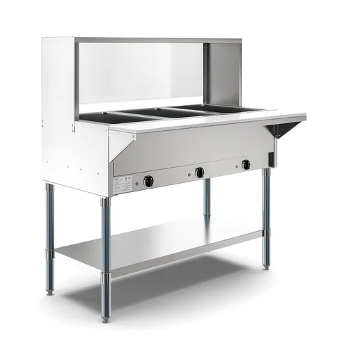 Miniatura 3 de KoolMore Mesa de vapor eléctrica de acero inoxidable de pozo abierto de 3 bandejas calentador de alimentos para bufés con protector contra