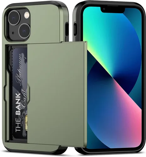 Miniatura 22 de Nvollnoe Funda para iPhone 13 con Portarjetas [Almacena 5 Tarjetas] Funda Cartera de Doble Capa Resistente de Servicio Pesado a Prueba de Golpes