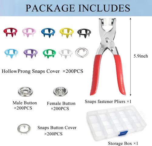 Miniatura 3 de GTAAOY 800 piezas de botones de broches de metal con herramienta de alicates de presión, kit perfecto para manualidades DIY, ropa, sombreros