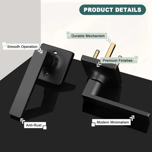 Miniatura 6 de GOBEKOR Paquete de 1 manija de paso, manijas de puerta negras para cerradura de puerta de armario, manija de puerta interior sin llave con cerradura