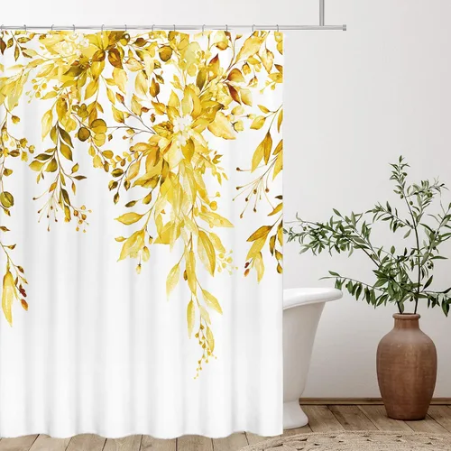 Miniatura 82 de Tititex Spun Sugar - Juego de cortinas de ducha de eucalipto azul claro, hojas de acuarela brillantes en la parte superior, decoración floral
