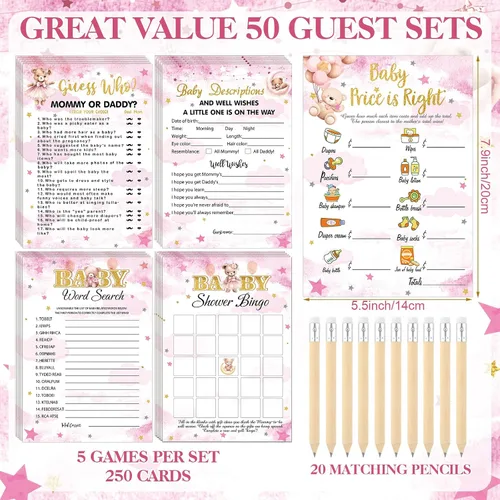 Miniatura 5 de Patelai 321 Bearly Wait Baby Shower Decoraciones de oso rosa, suministros de fiesta de oso rosa, juegos de baby shower, juegos de 5 juegos de No