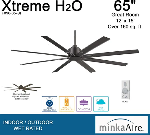 Miniatura 6 de Minka Aire Xtreme H2O - Ventilador de techo F896-65-SI de 65 pulgadas, hierro ahumado, reversible con control remoto