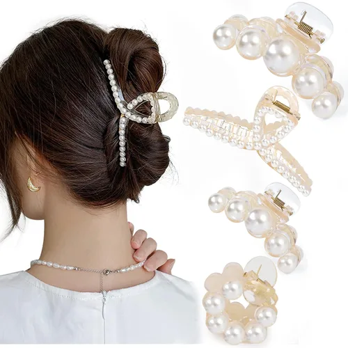 Miniatura 9 de Mehayi 4 pinzas grandes de perlas para el cabello para mujeres y niñas, pinzas de pasador para cabello grueso y delgado, accesorios de moda