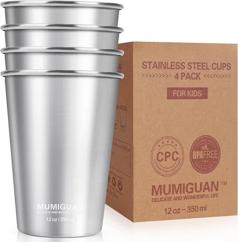 Tazas de acero inoxidable para niños 12oz/350ml (4 unidades), Vaso de acero inoxidable, Tazas para niños, Tazas de camping de acero inoxidable,