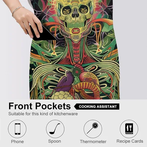 Miniatura 5 de MUSM Apron for Adults - 27.6 X 31.5 Inch, Heavy-Duty Polyester Aprons with Two Large Pockets, Waterproof Line Green Picture Kitchen Apron for