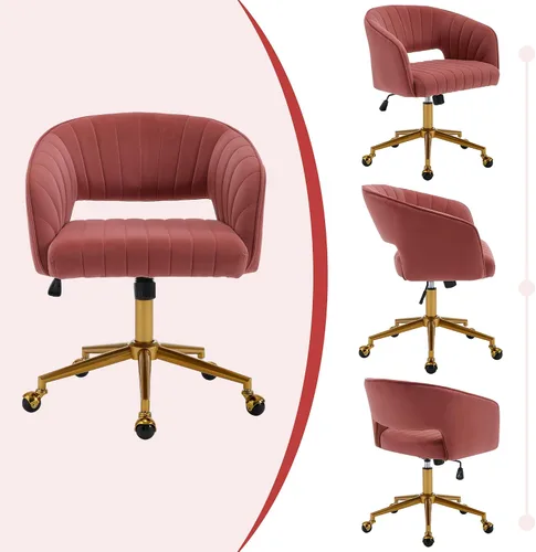 Miniatura 9 de Sillas de escritorio para oficina en casa Westice, silla de escritorio de terciopelo moderna, silla giratoria de tocador con base dorada ajustable