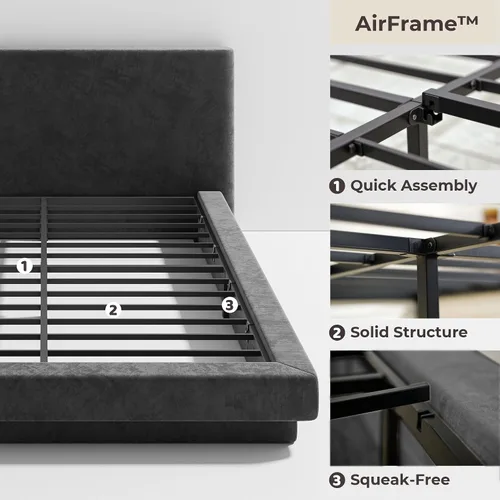 Miniatura 9 de RECCI AirFrame Cloud Queen - Base de cama tapizada con cabecera extra ancha, plataforma totalmente acolchada de espuma de 5 pulgadas, fácil montaje