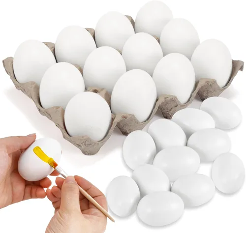 Miniatura 9 de Huevos de Pascua de 18 piezas, huevos de madera blancos, huevos decorativos lisos de tamaño real para niños, pintura de Pascua DIY tu propia