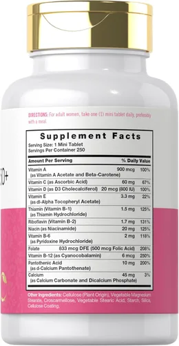 Miniatura 2 de Carlyle Multivitamínico para mujeres de 50 años o más 250 mini tabletas Suplemento con vitaminas B, D3, calcio y folato Sin hierro Sin OMG