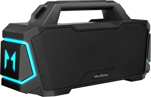 Miniatura 7 de Bocina Bluetooth, Musibaby M1 - Bocinas Bluetooth portátiles: sonido estéreo fuerte con subwoofer, graves profundos, impermeable IPX6, bocina Negro