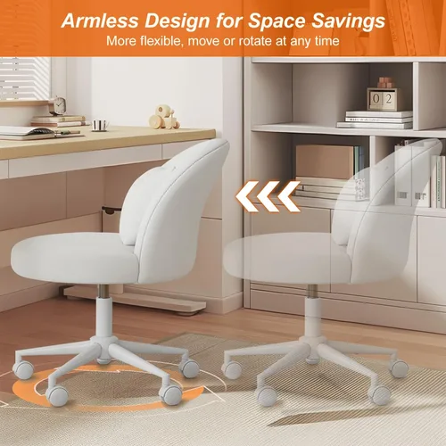 Miniatura 4 de Silla de escritorio de terciopelo con almohada, silla de oficina sin brazos de altura ajustable, sillas de maquillaje de tapicería suave, silla