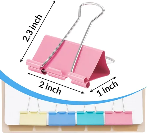 Miniatura 2 de Paquete de 12 clips extra grandes de 2 pulgadas, colores surtidos, clips de papel jumbo de colores, abrazaderas de papel grandes, clips de carpeta