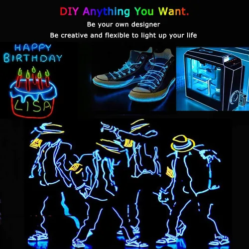 Miniatura 4 de JIGUOOR - Tira de luces de neón brillantes con cable EL y paquete de baterías, de 9.8 pies, 360 ° de iluminación, para bricolaje, festivales, Azul