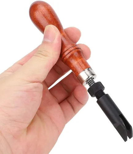 Miniatura 2 de GLOGLOW Herramienta de ranurado en forma de V de cuero, tipo Groover de procesamiento de cuero tipo V mango de madera para artesanía de cuero