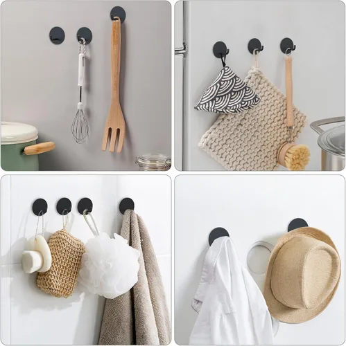 Miniatura 2 de VIS'V Ganchos adhesivos, pequeños ganchos de metal para ducha, impermeables, 2 tiras adhesivas adicionales, redondos, negro, 4