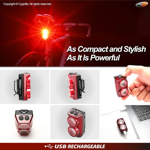 Miniatura 5 de Cygolite Hypershot - Luz trasera para bicicleta de 350 lúmenes, 7 modos nocturnos y diurnos, velocidades de flash ajustables por el usuario