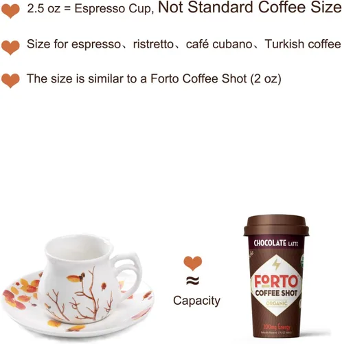 Miniatura 4 de GuangYang Juego de 6 tazas y platillos de café expreso de 2.5 onzas, diseño de otoño