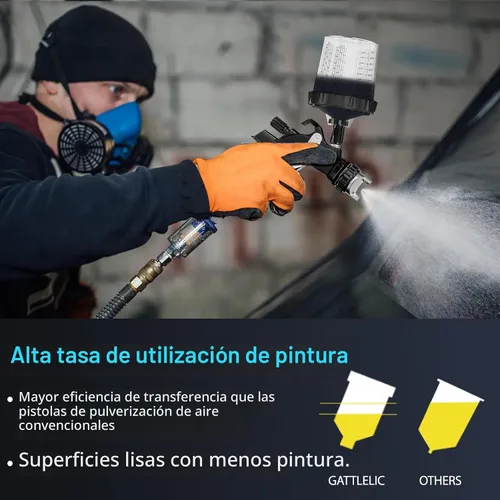 Miniatura 4 de Pistola rociadora de aire HVLP con boquillas de 1.4/1.7/2mm y regulador de compresor de aire, pistola de pintura de aire con taza de mezcla de 600cc